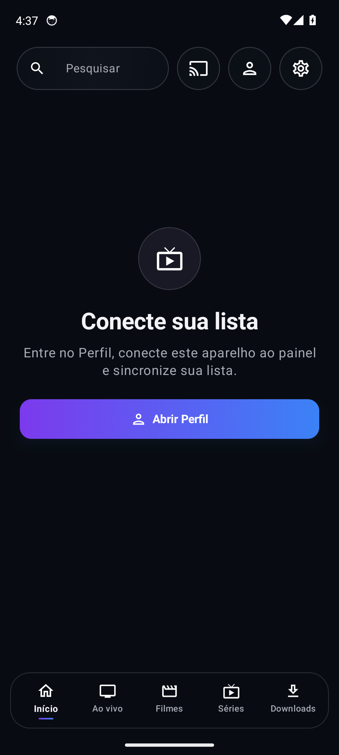 Tela para conectar sua lista no celular