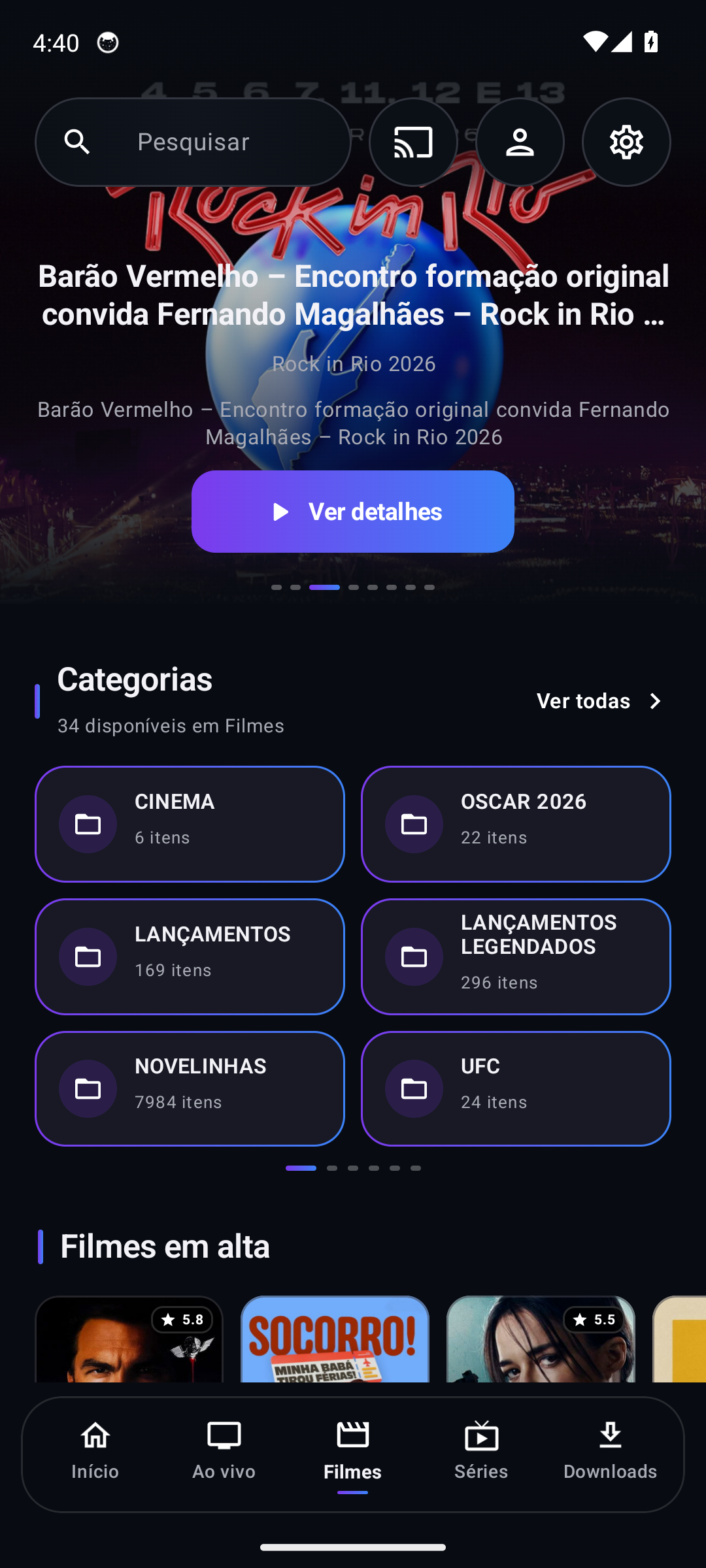 Catálogo de filmes no celular